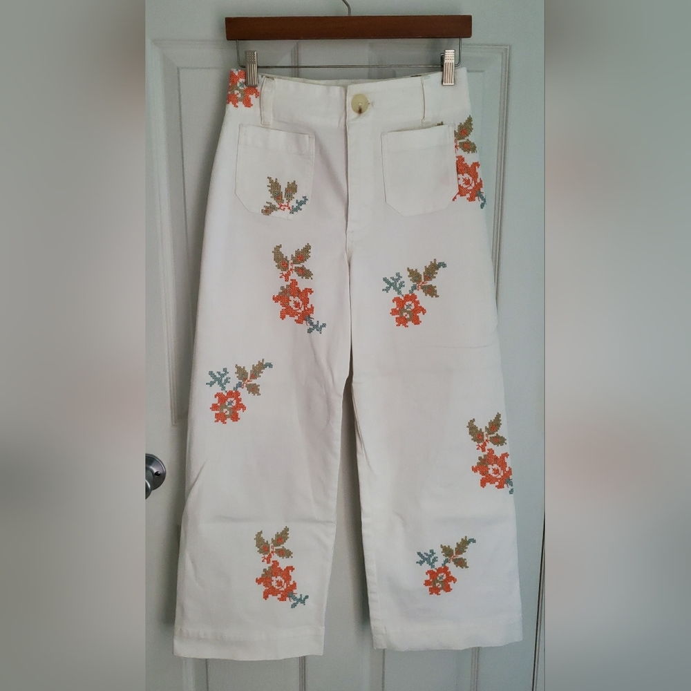 OPEN TO OFFERS Anthropologie Maeve Colette Embroidered Wide Leg Pants Size 26